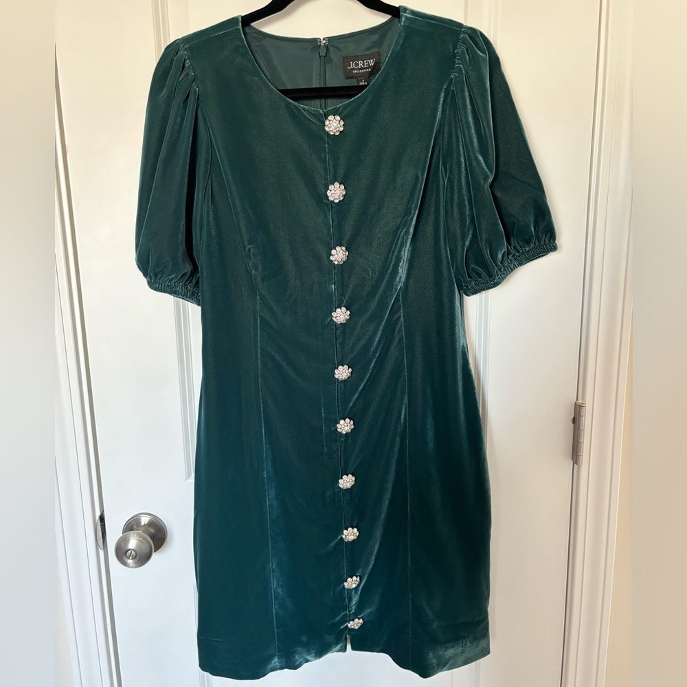 NWT Emerald Green Jewel Button Up Velvet J. Crew Collection Dress